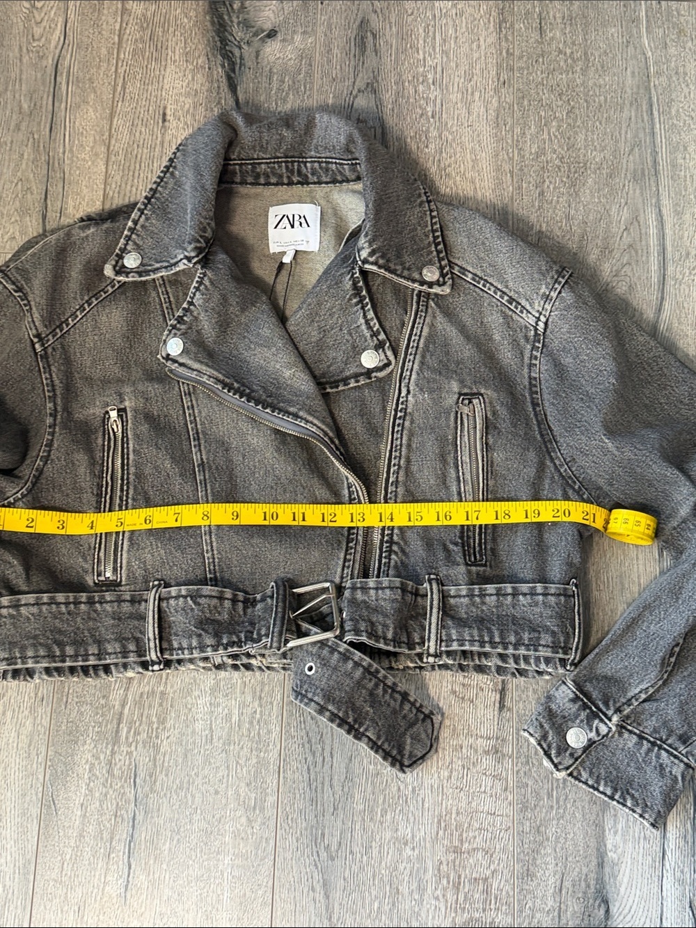 Zara Black Washed Cropped Denim Moto Jacket - Picture 10 of 13